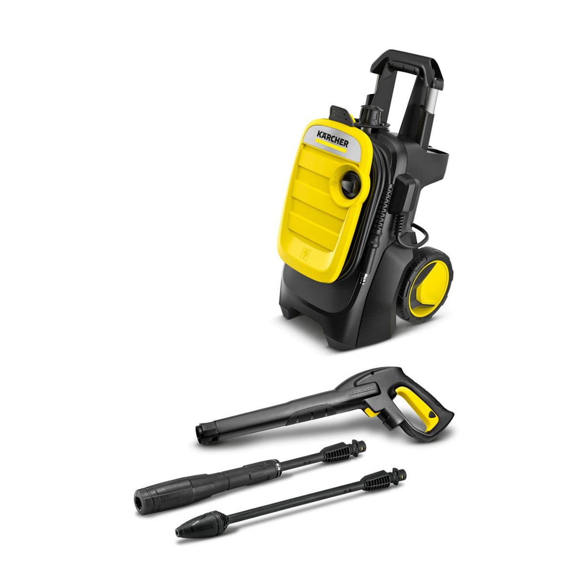 Kärcher Hochdruckreiniger K 5 Compact Home, Druck: max. 145 bar, Durchfluss: max. 500 l/h, Flächenleistung: 40 m²/h, Wasserfilter, Gewicht: 12 kg, mit Flächenreiniger T 5, Stein- und Fassadenreiniger