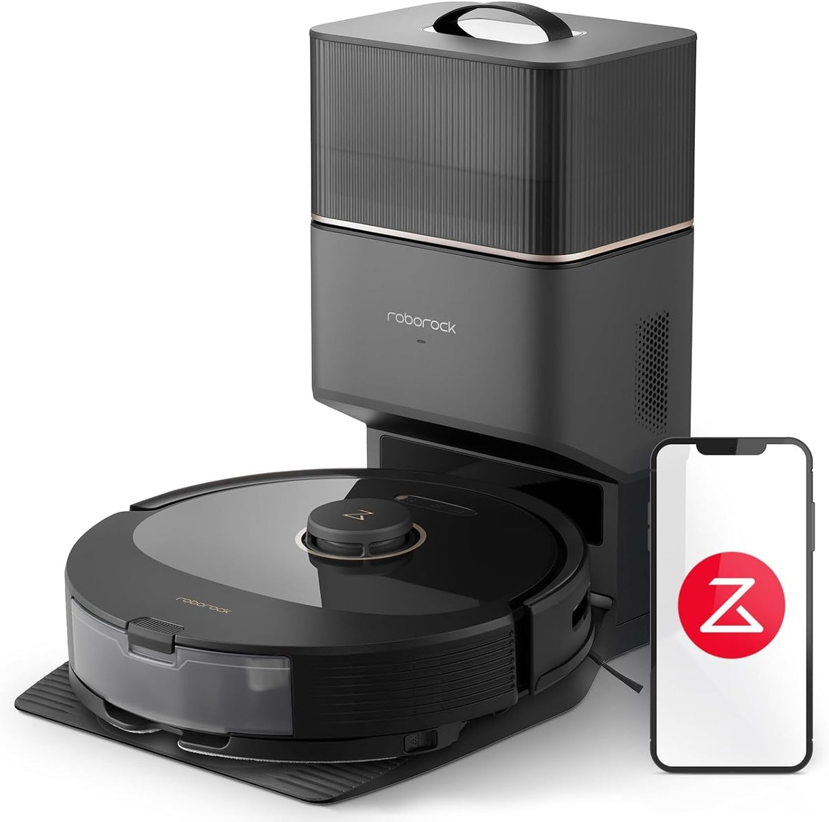 roborock Q8 Max+ Robot Vacuum Cleaner with Suction Station, DuoRoller Brush, 5500Pa Suction Power, 2.5 L Dust Bag, 350 ml Water Tank, Mop Robot PreciSense LiDAR Navigation (Black)