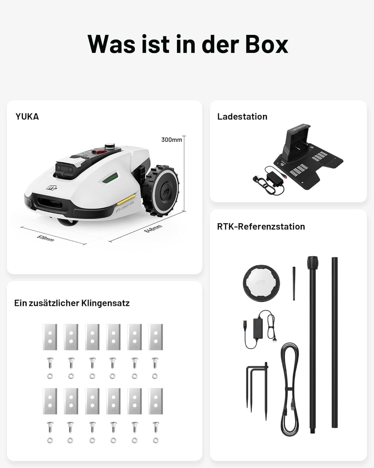 MAMMOTION YUKA 2000, 2000m², Ohne Kabel, NetRTK+Vision, 4G, 50% Steigung