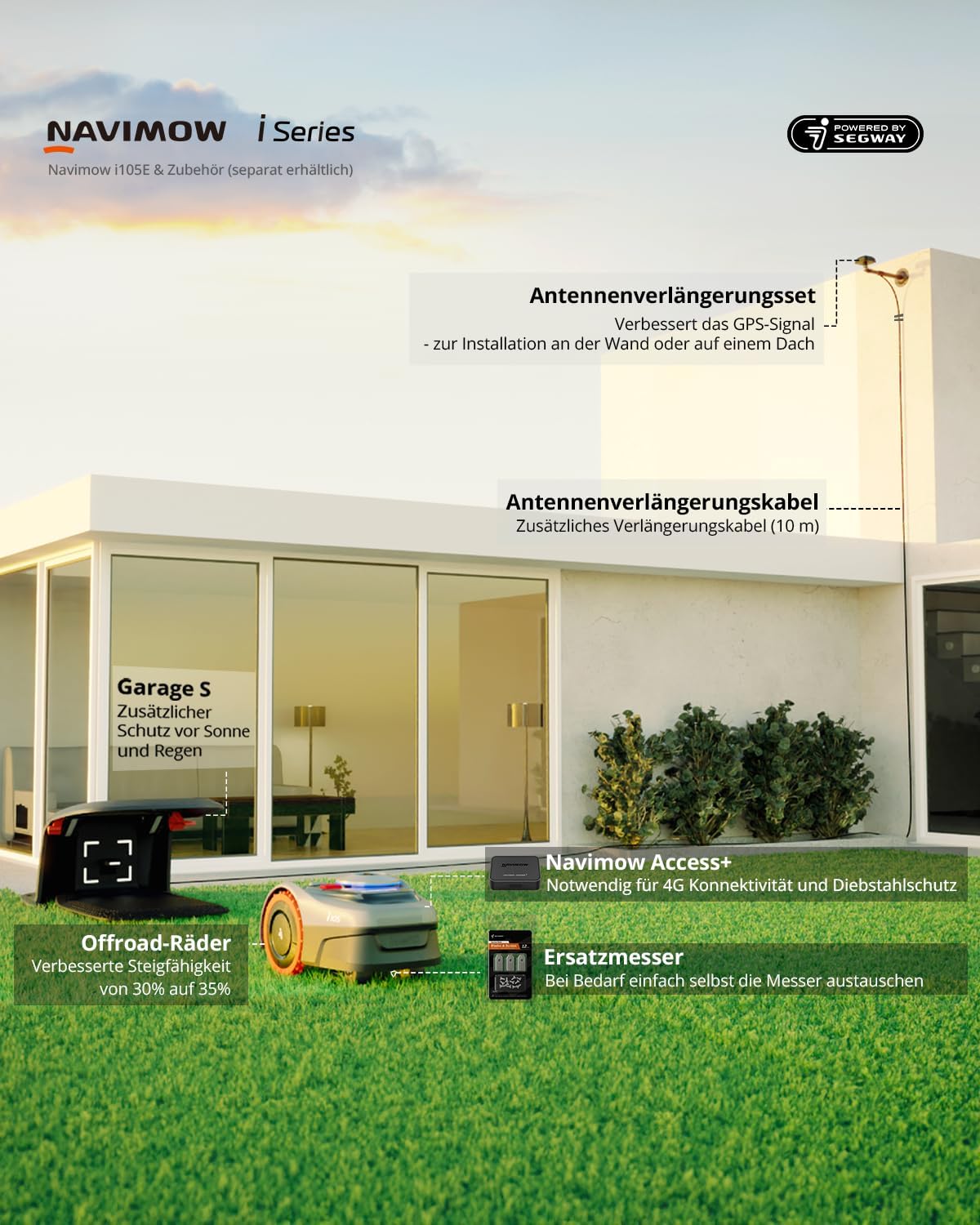 Navimow i105E Mähroboter 500 m², RTK+Vision, Igelschutz & KI