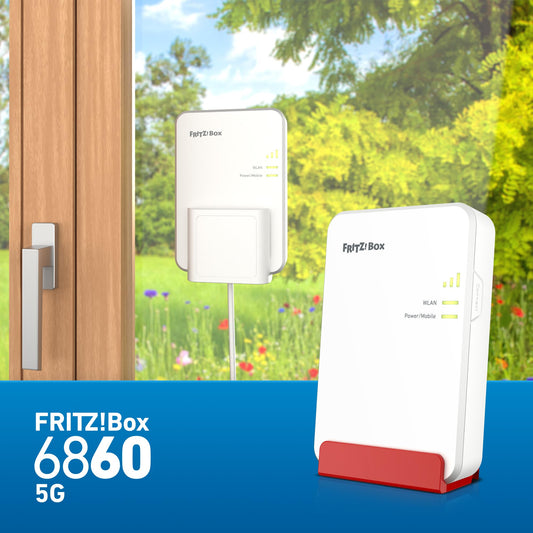 FRITZ!Box 6860 5G – Mobilfunk-Router mit Wi-Fi 6, PoE+, DECT & IP65-Gehäuse