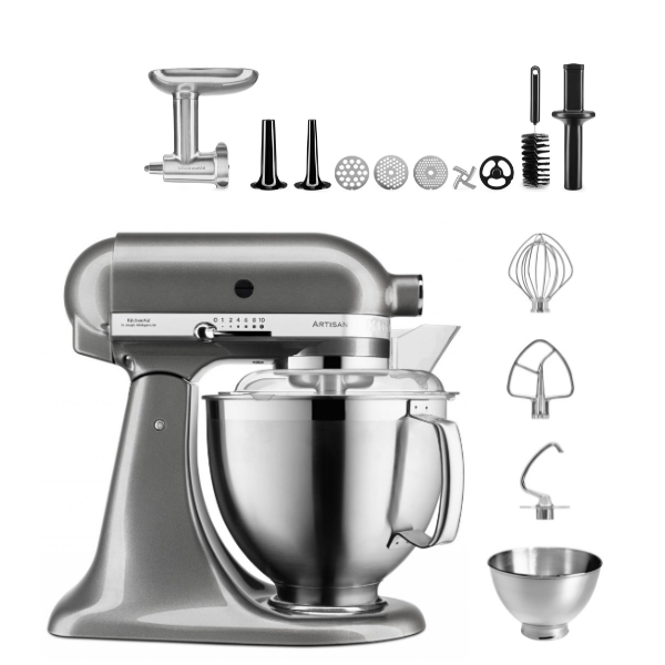 KitchenAid 4,8 L 5KSM185 Artisan Küchenmaschine Meatlover Metallfleischwolf 5KSMMGA Gr. 8