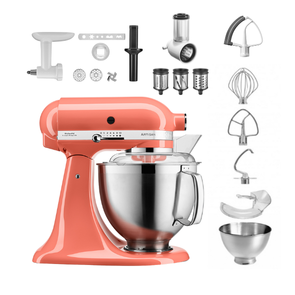 KitchenAid 4,8 L 5KSM185 Artisan Küchenmaschine Allrounderset Fleischwolf+Spritzgebäck+Gemüseschneider
