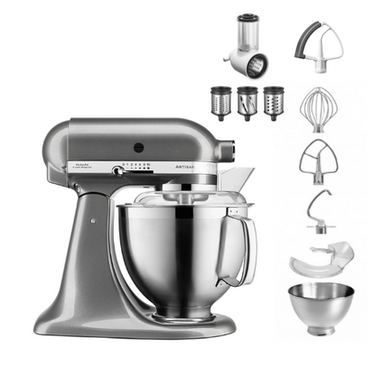 KitchenAid 4,8 L 5KSM185 Artisan Küchenmaschine Beginnerset Artisan Gemüseschneider+Flexirührer
