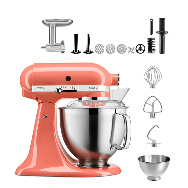 KitchenAid 4,8 L 5KSM185 Artisan Küchenmaschine Meatlover Metallfleischwolf 5KSMMGA Gr. 8