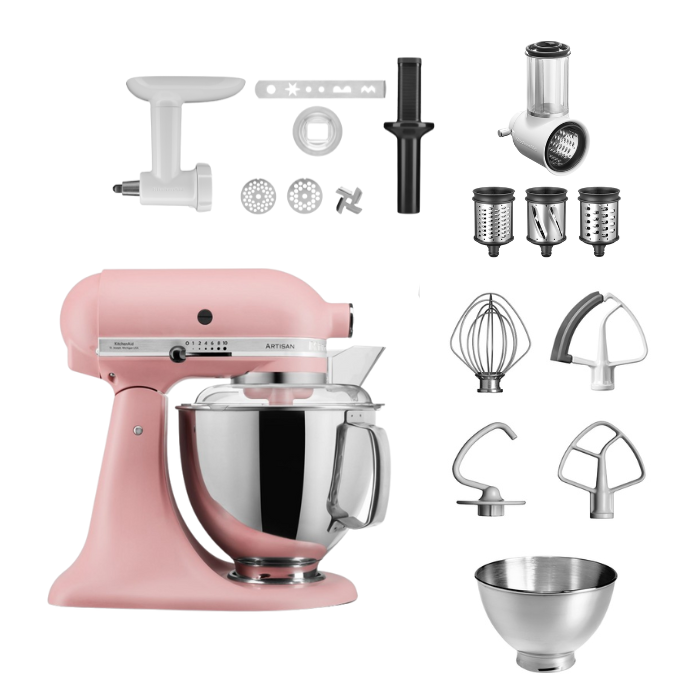 KitchenAid 4,8 L 5KSM175 Artisan Küchenmaschine Allrounderset mit Gemüseschneider+Fleischwolf+Spritzge