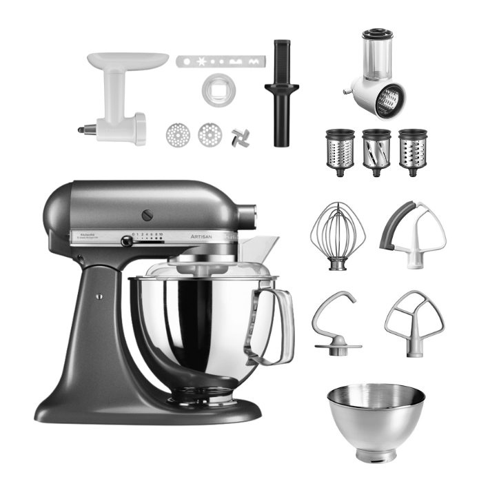 KitchenAid 4,8 L 5KSM175 Artisan Küchenmaschine Allrounderset mit Gemüseschneider+Fleischwolf+Spritzge