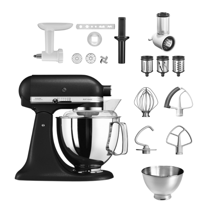 KitchenAid 4,8 L 5KSM175 Artisan Küchenmaschine Allrounderset mit Gemüseschneider+Fleischwolf+Spritzge