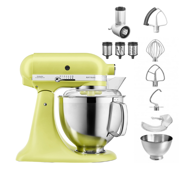 KitchenAid 4,8 L 5KSM185 Artisan Küchenmaschine Beginnerset Artisan Gemüseschneider+Flexirührer