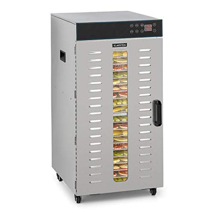 Klarstein Dörrautomat Edelstahl – 4.000-W-Dörrgerät, 48 Edelstahl-Einlegeböden, 30–90 °C, 24-Stunden-Timer, 6 Ventilatoren, 2 Trockenkammern, 50–55 dB, ideal für Obst, Gemüse, Fleisch, Kräuter, Silber