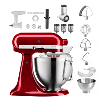 KitchenAid 4,8 L 5KSM185 Artisan Küchenmaschine Allrounderset Fleischwolf+Spritzgebäck+Gemüseschneider