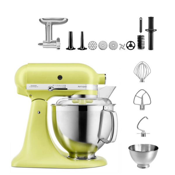 KitchenAid 4,8 L 5KSM185 Artisan Küchenmaschine Meatlover Metallfleischwolf 5KSMMGA Gr. 8