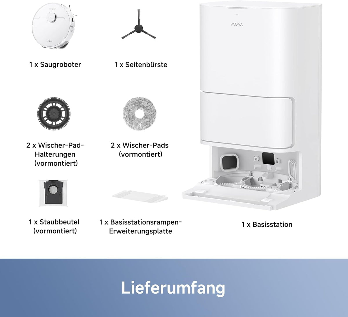 Mova E30 Ultra, 7.000Pa, Selbstreinigung, 10,5 mm Hebemopp, Teppicherkennung