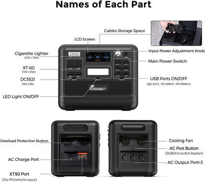 FOSSiBOT F2400 Solargenerator 2048Wh, 400W Solar, 2400W AC, Schnellladung