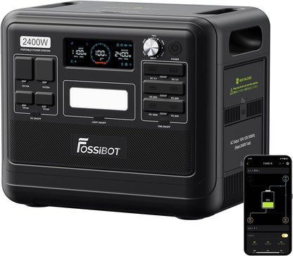 FOSSIBOT F2400 Solargenerator, Tragbare Powerstation 2048Wh LiFePO4 Batterie-Backup mit 2400W AC Ausgängen (4800W Peak), Power station für Outdoor-Camping, Wohnmobil-Reisen, Hausgebrauch