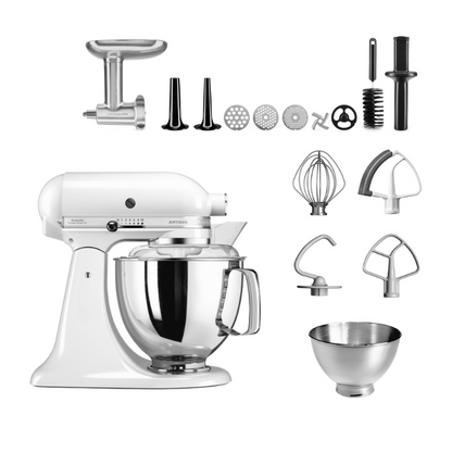 KitchenAid 4,8 L 5KSM175 Artisan Küchenmaschine Meatlover mit Ganzmetall- Fleischwolf