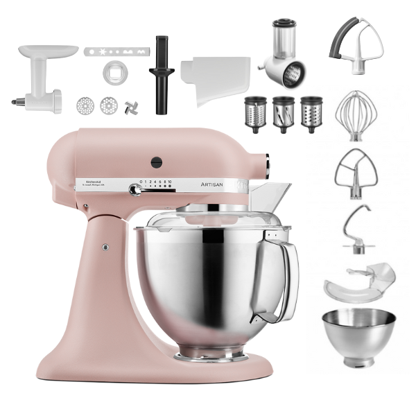 KitchenAid 4,8 L 5KSM185 Artisan Küchenmaschine Profiset Fleischwolf+Spritzgebäck+Gemüseschneider+Pürie