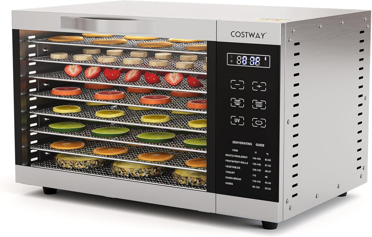 COSTWAY Dehydrator with 8 Grid Trays, 620W Dehydrator 30-70°C Temperature Control & 24H Timer, Overheating & Overload Protection, Food Dryer for Fruit, Meat, Vegetables