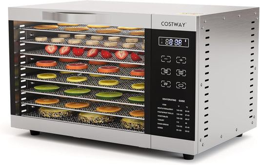 COSTWAY Dehydrator with 8 Grid Trays, 620W Dehydrator 30-70°C Temperature Control & 24H Timer, Overheating & Overload Protection, Food Dryer for Fruit, Meat, Vegetables