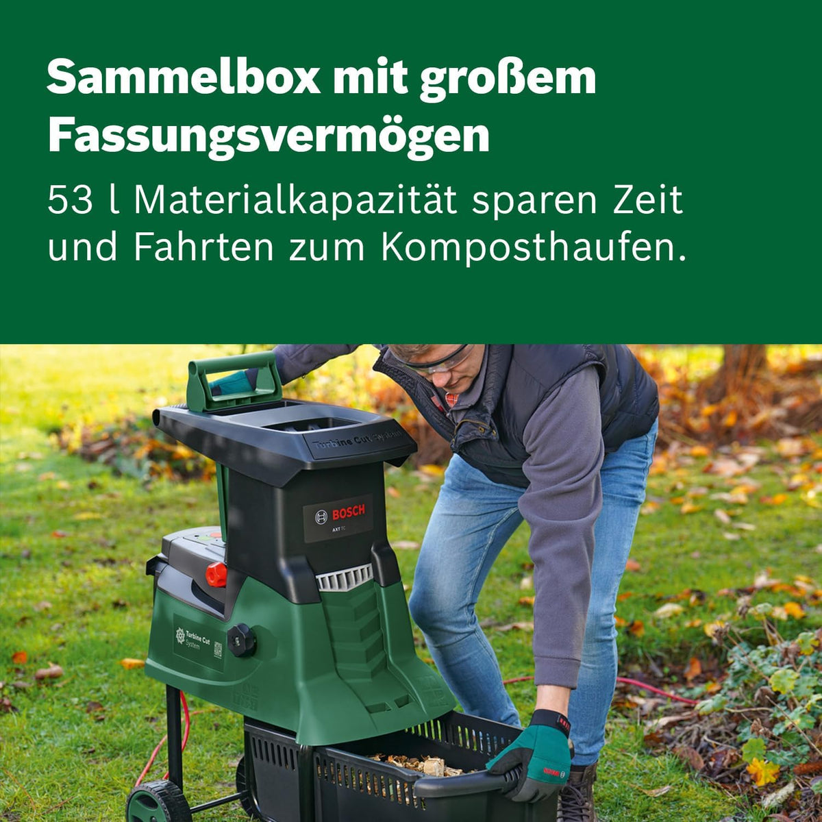 Bosch Turbinenhäcksler AXT 25 TC (2.500 W; geeignet für Holz und harte Gartenabfälle; integrierte Fangbox 53 l; in Karton)