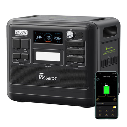 FOSSIBOT F2400 Solargenerator, Tragbare Powerstation 2048Wh LiFePO4 Batterie-Backup mit 2400W AC Ausgängen (4800W Peak), Power station für Outdoor-Camping, Wohnmobil-Reisen, Hausgebrauch