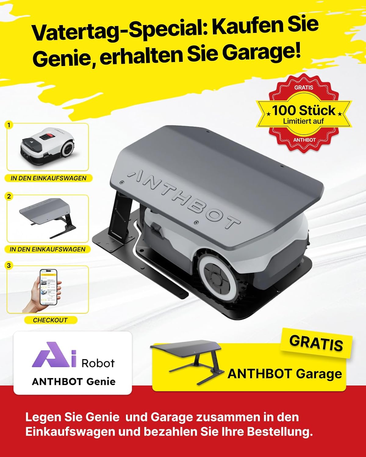 ANTHBOT Genie Mähroboter ohne Begrenzungskabel 3600 m², Full Band RTK + 4-Augen-Vision Roboter-Rasenmäher, 30+ Mehrzonen-Management, KI-Intelligente Hindernisvermeidung & Rasenpflege - Genie 3000