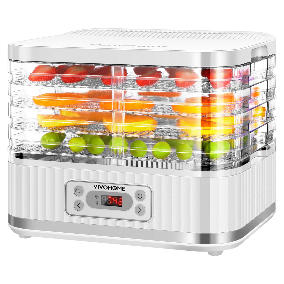 VIVOHOME Dörrautomat mit 8 Einlegefächern 400W BPA frei Dörrgerät mit Temperaturregler von 35°C bis 70°C inkl.72H Timer und Rezept für Fleisch,Obst,Haustier-Leckereiene