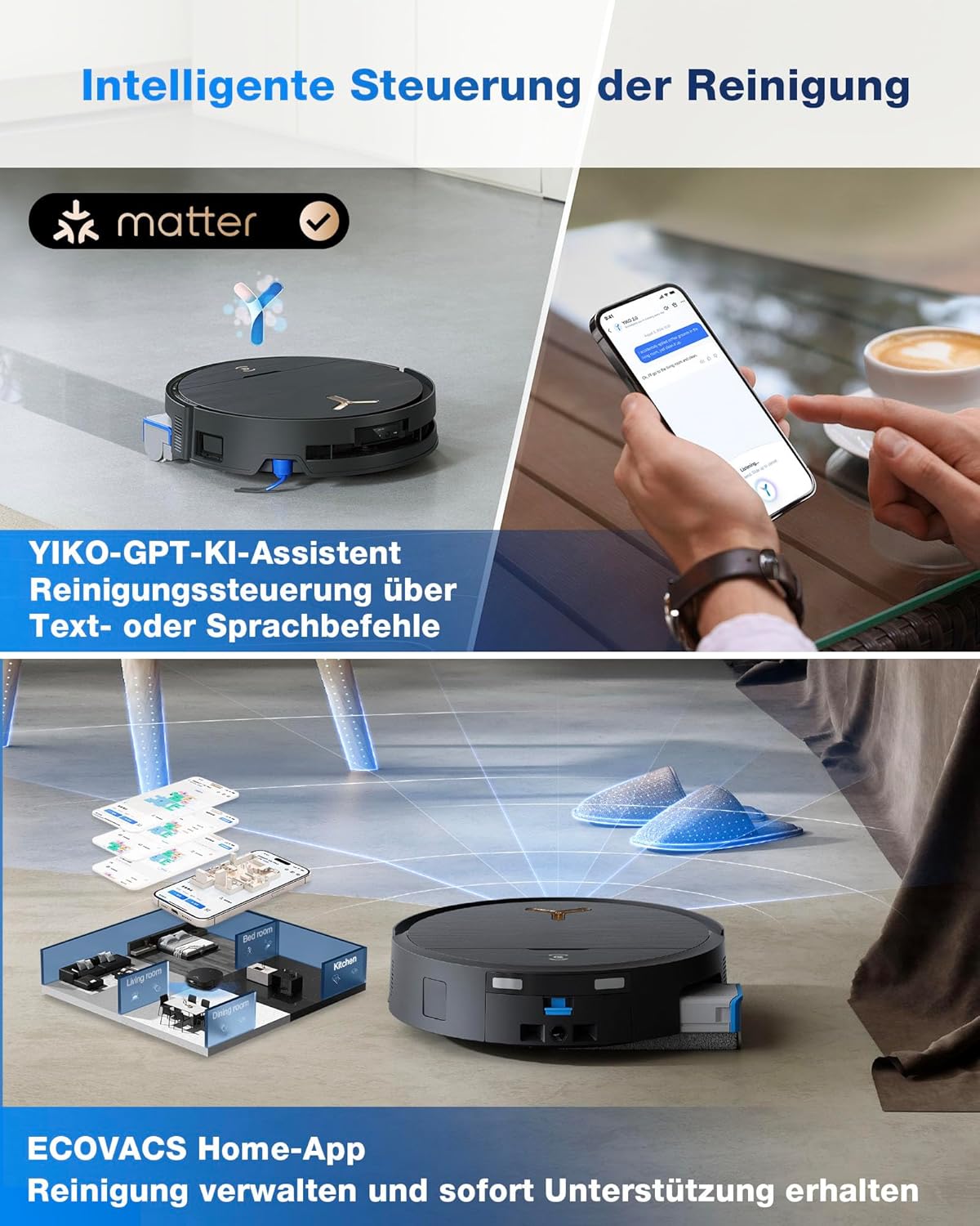 ECOVACS X9 PRO Omni, 16.600Pa, OZMO Roller, ZeroTangle 3.0, Heißwasser-Wischung, TruEdge 2.0, YIKO-GPT