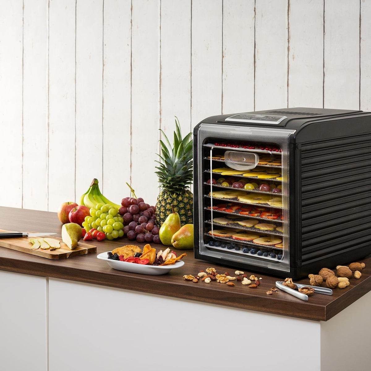 Klarstein Dörrautomat, Dörrgerät, Food Dehydrator, Dörrautomat aus Metall, Dehydrator Food Dryer, 9 Ablagen, 700 Watt, Touch-Display, Timer, Edelstahlheizelement, HotAir Circulation System, Schwarz