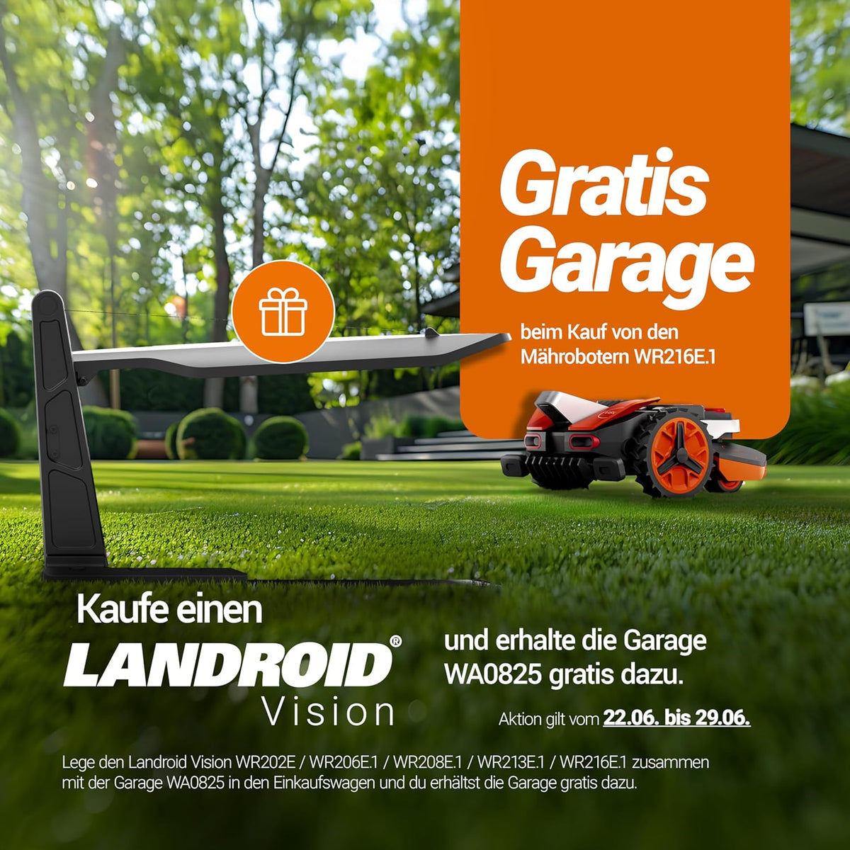 WORX Vision L1600 Mähroboter 1600 m² ohne Kabel, KI & Igelschutz