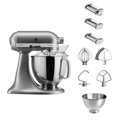 KitchenAid 4,8 L 5KSM175 Artisan Küchenmaschine Pastalover mit Nudelwalzen 3er- Set