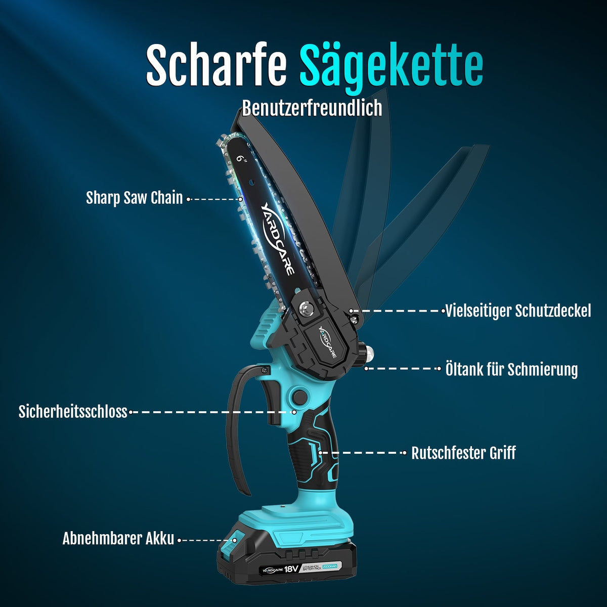 YARDCARE 6" bürstenlose Akku-Kettensäge