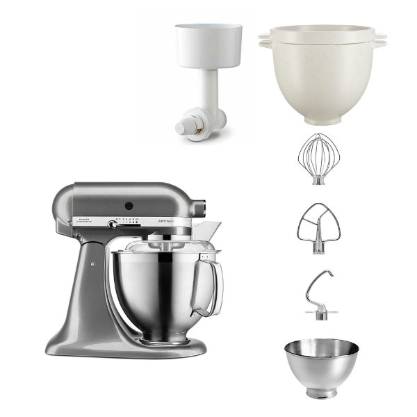 KitchenAid 4,8 L 5KSM185 Artisan Küchenmaschine Breadlover Messerschmidt Getreidemühlenvorsatz, Brotbackschüssel
