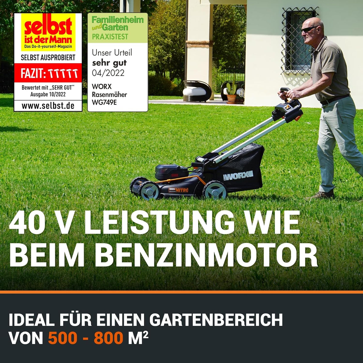 WORX WG749E Akku-Rasenmäher 40V, 46 cm, Radantrieb & Akku-Set