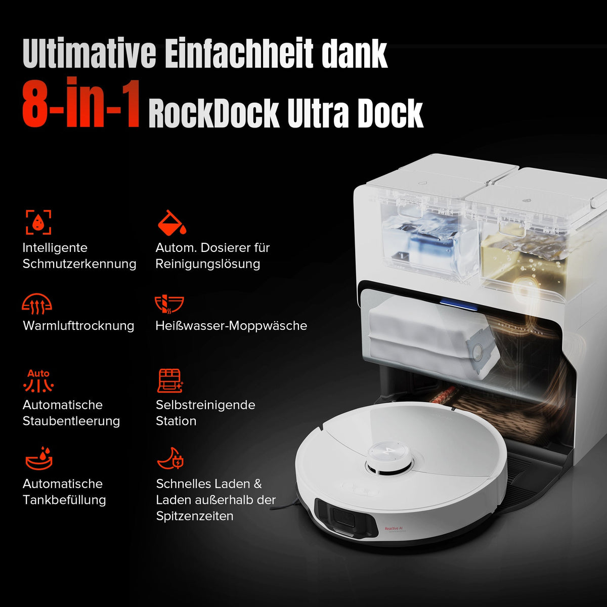 Roborock S8 MaxV Ultra Saugroboter mit 8-in-1 RockDock® Ultra