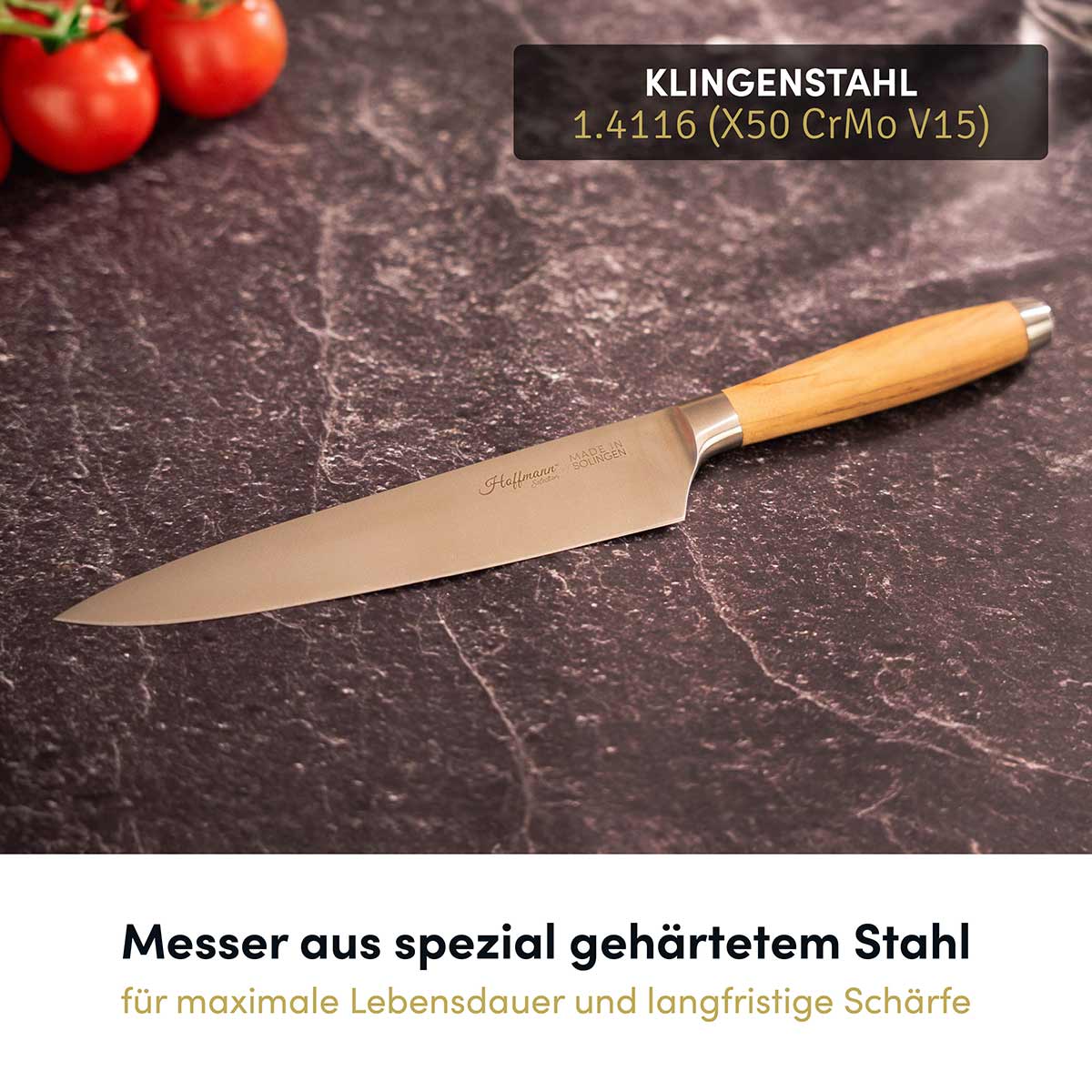 Chefmesser 21 cm Olivenholzgriff I handgefertigt in Solingen